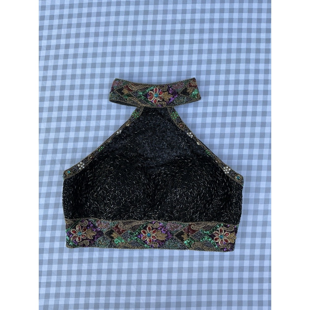 Beaded Embellished High Neck Halter Floral‎ Top Sheri Hill Beautiful Size 2